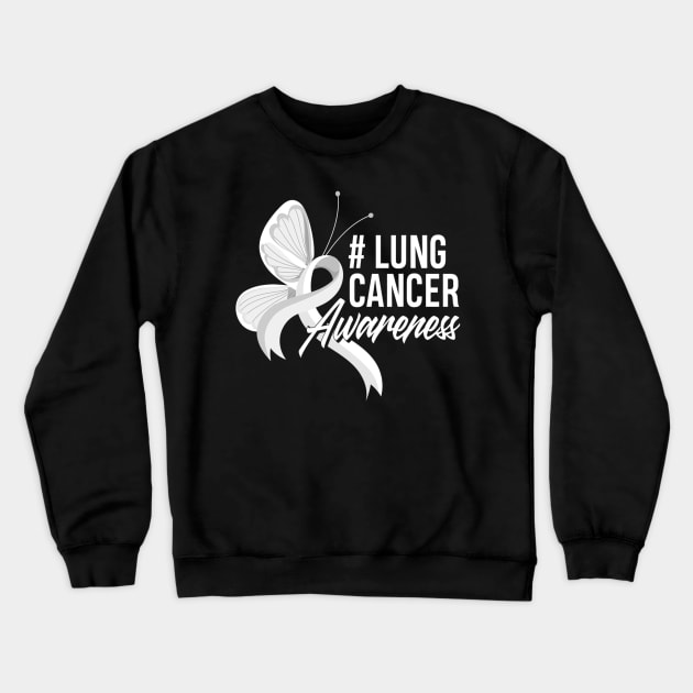 Awesome White Ribbon Support Lung Cancer Awareness Crewneck Sweatshirt by CarolIrvine